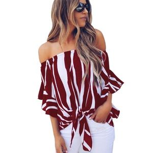 (Last 1) Off the shoulder top with a front tie